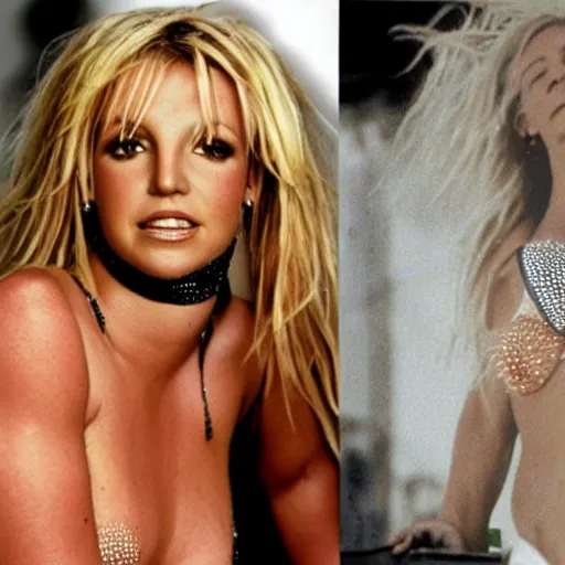 Prompt: 1 9 9 9's britney spears covered in flies