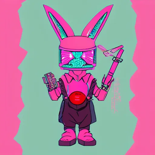 Image similar to cyberpunk pink easter bunny as the leader of a futuristic communist nation, cybernetics, sharp lines, digital, artstation, colored in