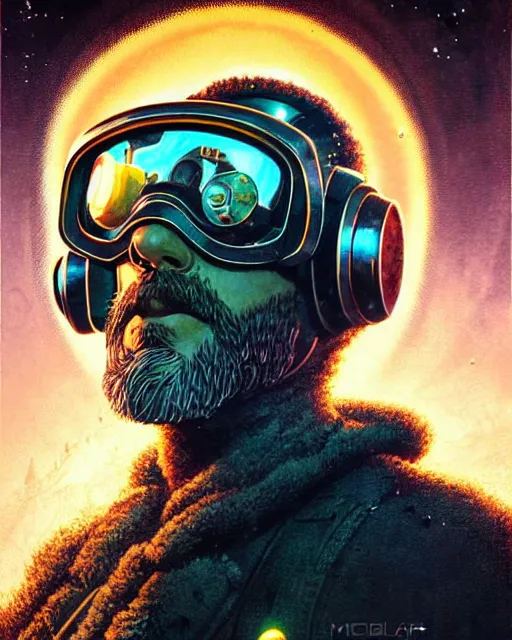 Image similar to torbjorn from overwatch, character portrait, portrait, close up, concept art, intricate details, highly detailed, vintage sci - fi poster, retro future, vintage sci - fi art, in the style of chris foss, rodger dean, moebius, michael whelan, and gustave dore