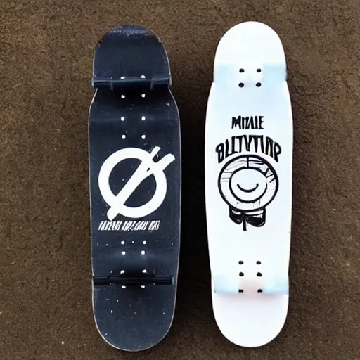 Image similar to “skateboard logo design, minimaistic, modern, on back of skateboard”