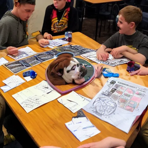 Prompt: Bulldogs playing DnD