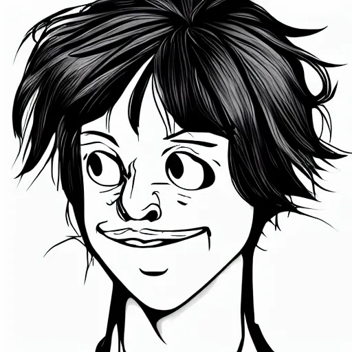 Prompt: a hyperrealistic portrait of pepe, anime, cartoon style, vector art, ink, white background