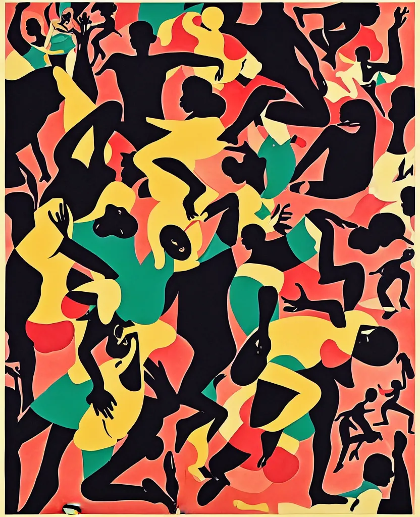 Image similar to a collage of a man and a woman dancing, a poster by robert colescott, behance, black arts movement, poster art, concert poster, artwork