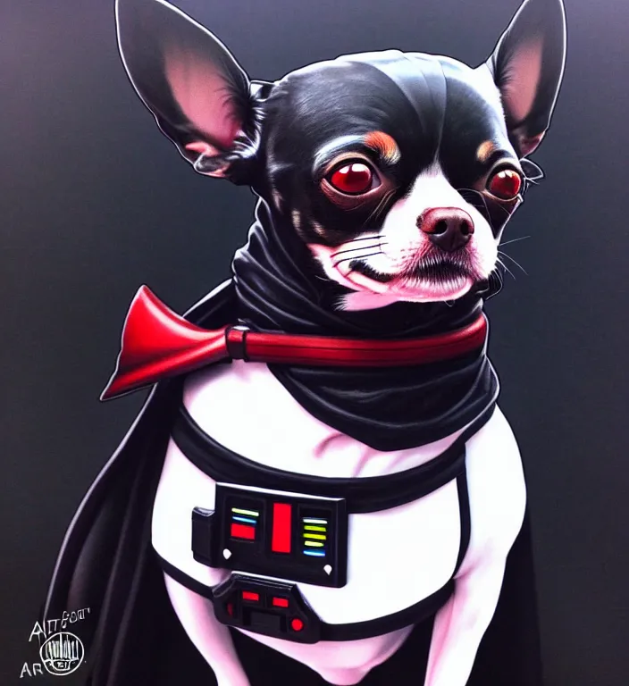 Image similar to chihuahua as darth vader, by artgerm