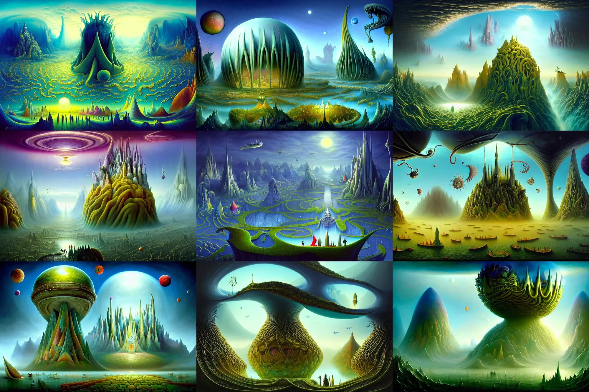 Image similar to a beautiful epic stunning amazing and insanely detailed matte painting of alien dream worlds with surreal architecture designed by Heironymous Bosch, mega structures inspired by Heironymous Bosch's Garden of Earthly Delights, vast surreal landscape and horizon by Cyril Rolando and Andrew Ferez, rich pastel color palette, masterpiece!!, grand!, imaginative!!!, whimsical!!, epic scale, intricate details, sense of awe, elite, fantasy realism, complex composition, 4k post processing