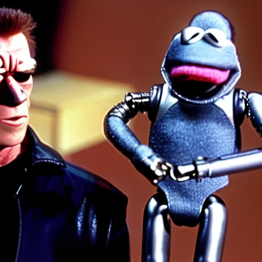 Prompt: terminator in the muppet show