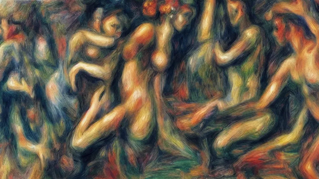 Prompt: abstract art painting figures lines forms geometry in style of pierre - auguste renoir, fotorealistic, high details,