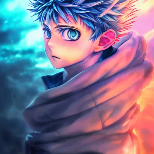 Image similar to killua zoldyck in rossdraws art, with thunderstorms, 8 k, bright colors, detailed face, details, sharp smooth, aykut aydogdu