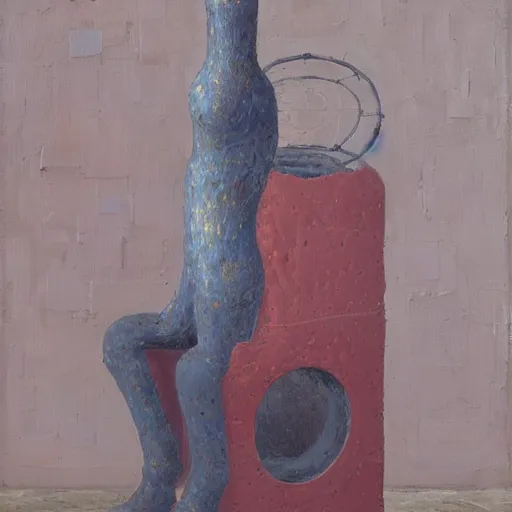 Image similar to a detailed, impasto painting by shaun tan and louise bourgeois of an abstract forgotten sculpture by ivan seal and the caretaker