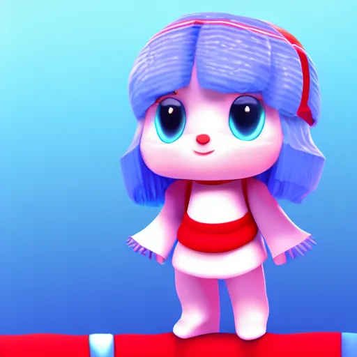 Image similar to simple, cute, cyan crystal character wearing a red cloth strip, 4K HD