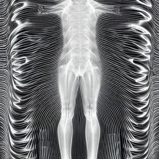 Image similar to x-ray of a full human fractal body, 90's aesthetic, noise film, photo