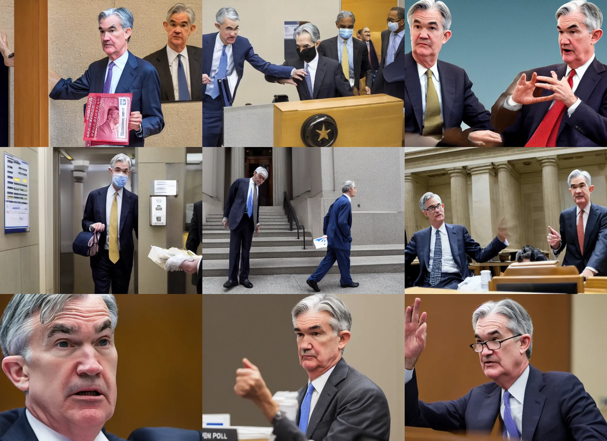 Prompt: jerome powell robbing a bank