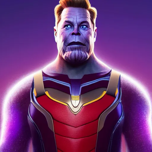 Image similar to a full body portrait of elon musk as thanos, the pixar adaptation, with same hairstyle, hyper detailed, digital art, trending in artstation, cinematic lighting, studio quality, smooth render, unreal engine 5 rendered, octane rendered