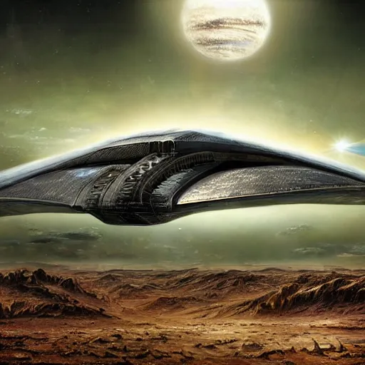 Image similar to a giant spaceship next to Earth in the style of H. R. Giger, realistic painting, high definition, digital art, matte painting, very detailed, realistic