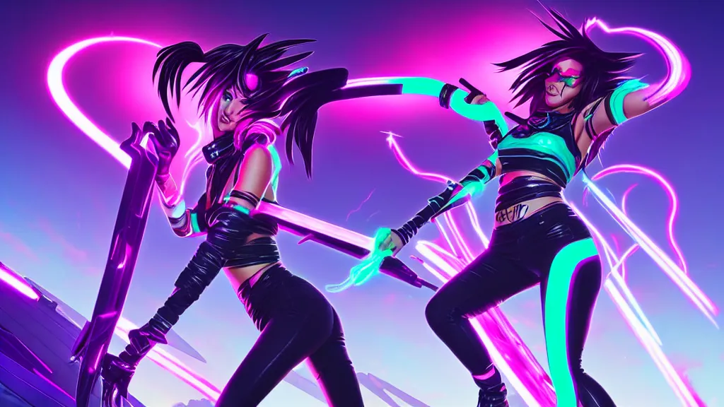 Prompt: synthwave akali, league of legends