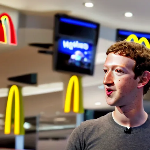 Prompt: mark zuckerberg working in mcdonalds