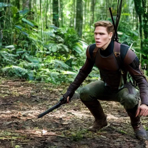 Image similar to Live Action Still of Jerma in The Hunger Games, real life, hyperrealistic, ultra realistic, realistic, highly detailed, epic, HD quality, 8k resolution, body and headshot, film still