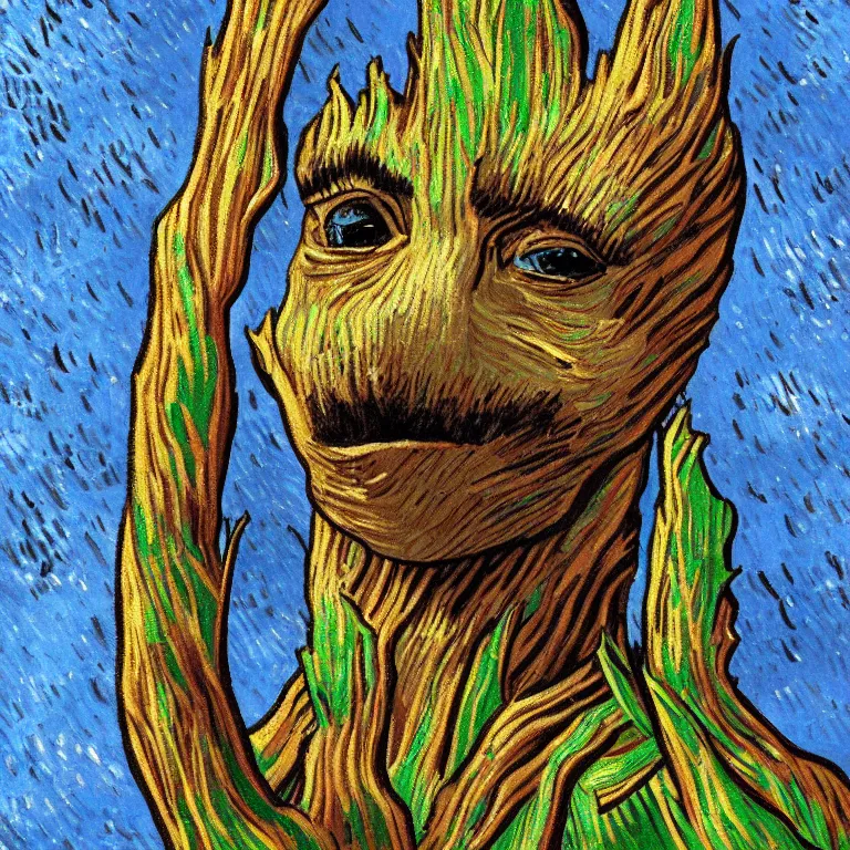 Image similar to Groot Painted by Vincent Van Gogh high quality 8k