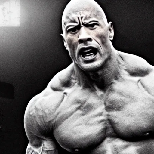 Image similar to cctv footage of angry dwayne the rock johnson in parking lot