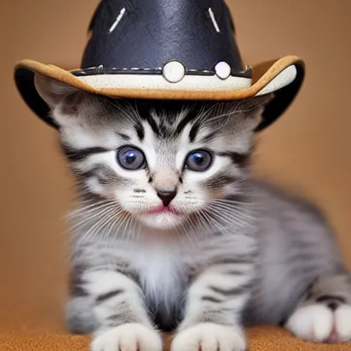 Prompt: a baby kitten wearing a cowboy hat that is missing his baby kitten boyfriend