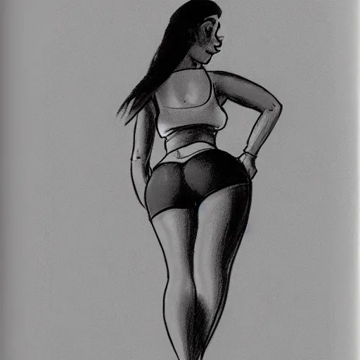 Image similar to milt kahl sketch of thick cuban girl wearing black yoga pants