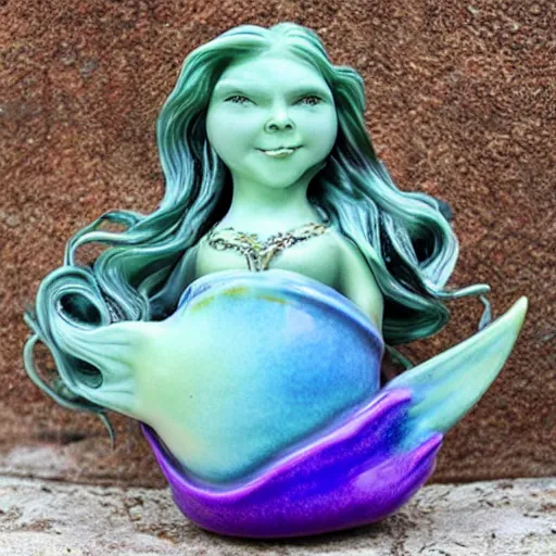 Image similar to a ceramic mermaid sculpture mug, creative, beautiful, award winning design, functional, colorful