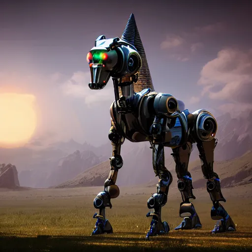 Image similar to a robot unicorn made by a very advanced alien civilization, unreal engine 5 digital art