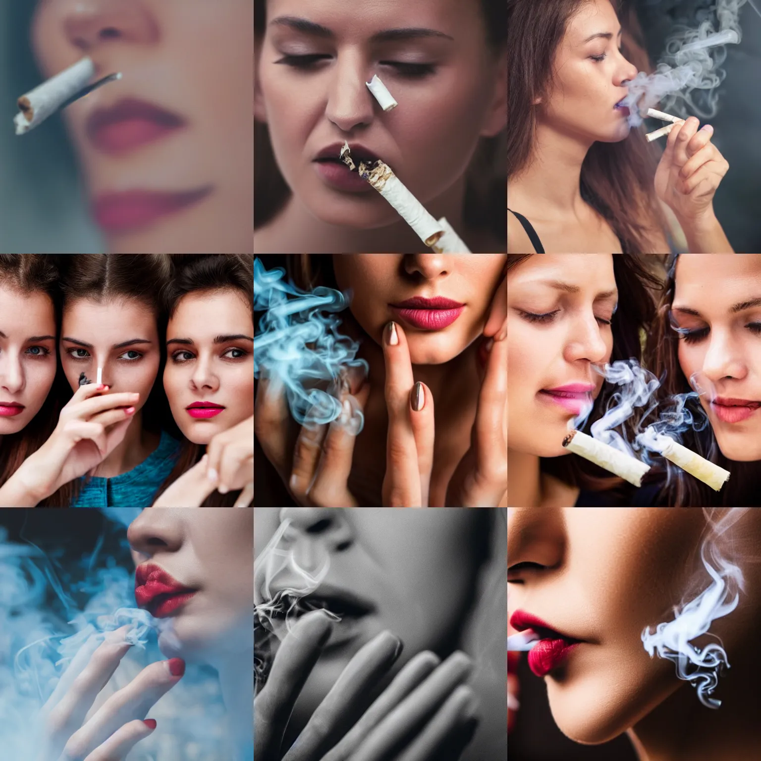 Prompt: close-up photo of Smoking women, 4k