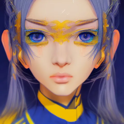 Image similar to a portrait of anime ukrainian blue and yellow girl, concept art, trending on artstation, highly detailed, intricate, sharp focus, digital art, 8 k