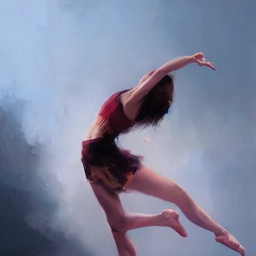 Image similar to oil painting dancer woman with dancer men, herb rose, by greg rutkowski, artstation