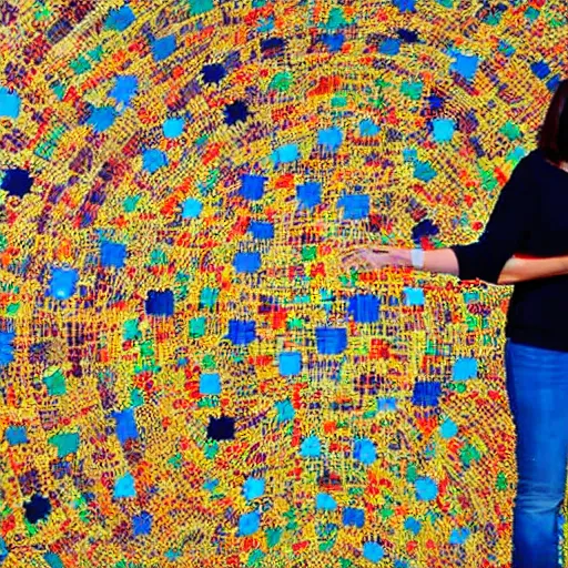 Image similar to A land art. A rip in spacetime. Did this device in her hand open a portal to another dimension or reality?! by Jacob Hashimoto somber