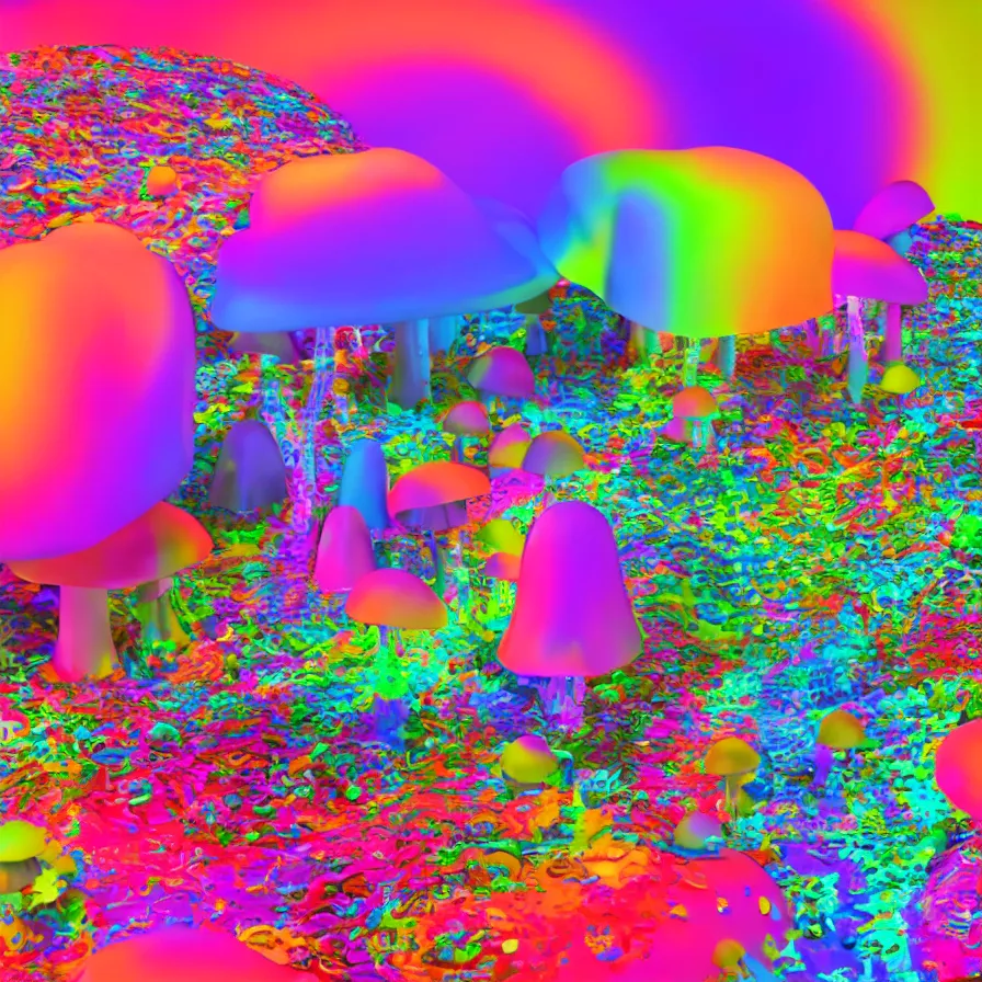 Prompt: big colorful mushroom, a computer render by jonathan zawada, flume, a 3 d render, featured on polycount, shutterstock contest winner, psychedelic art, psychedelic, rendered in cinema 4 d, 3 d