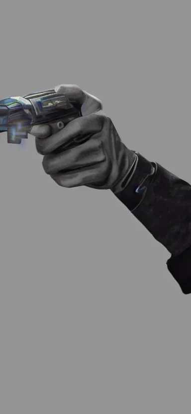 Image similar to “ hand in glove holding laser gun from the side, cinematic, digital art, unreal engine 5 render, award winning ”