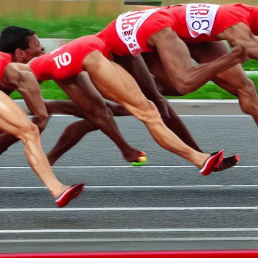 Image similar to Goblins competing with men in the Olympics 100m sprint