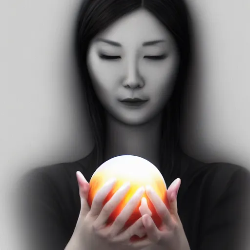 Prompt: A woman holding an orb, cover by Artgerm, photo realistic, realistic render, HDR, 4k, high detail