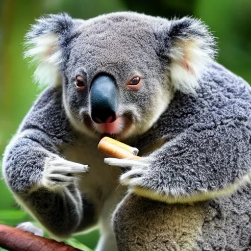 Image similar to photo of koala with cigar in mouth, smoking