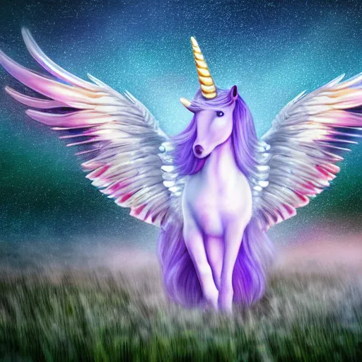 Prompt: a iridescent unicorn with wings eating in a field of marijuana, wildlife photography, 8 k, highly detailed