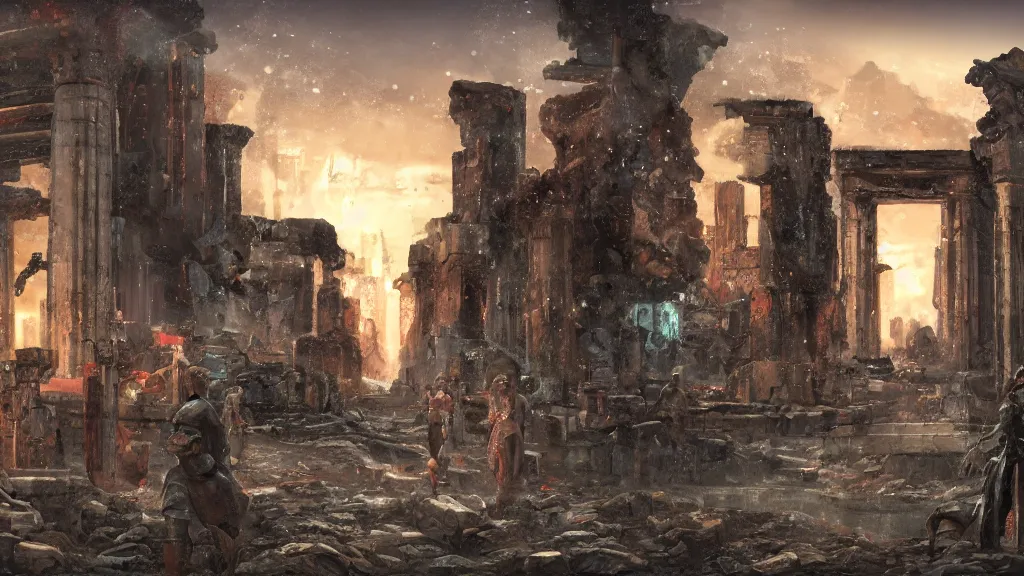 Image similar to cyberpunk pompeii landscape