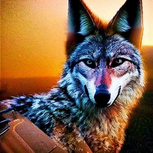 Image similar to “ skinwalker shapeshifter into a coyote in arizona, hyperrealistic ”