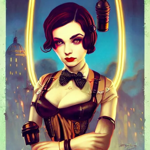 Prompt: Lofi Steampunk Bioshock portrait, Pixar style, by Tristan Eaton Stanley Artgerm and Tom Bagshaw.