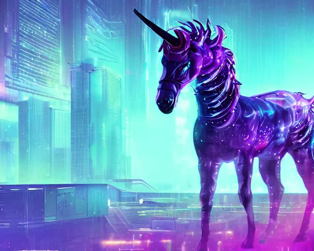Prompt: cyberpunk vaporwave alien unicorn