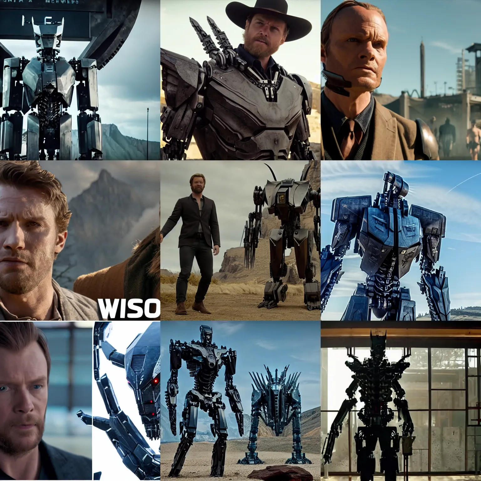 Prompt: cinematic still in westworld and adam | unity demo video and pacific rim movie, mega humanoid mech,