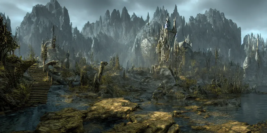 Image similar to elder scrolls: Shivering Isles in unreal engine 5 realistic render highly detailed artstation 3d render.