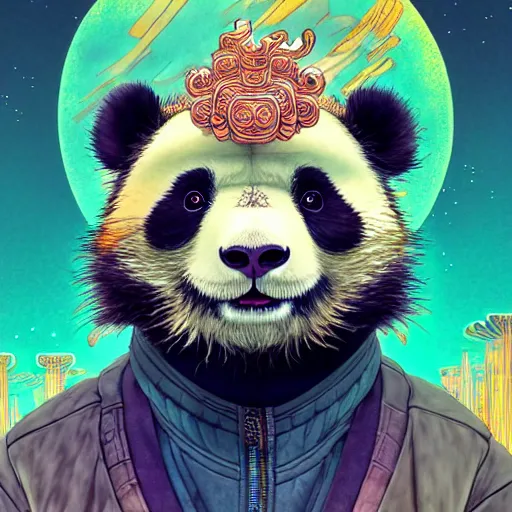 Image similar to a beautiful hyperdetailed character design 4 k wallpaper illustration of a cute panda with a chinese lion dance head victo ngai cyberpunk style, from china, style of studio ghibli, makoto shinkai, raphael lacoste, louis comfort tiffany, artgerm, james jean, ross tran, chinese style