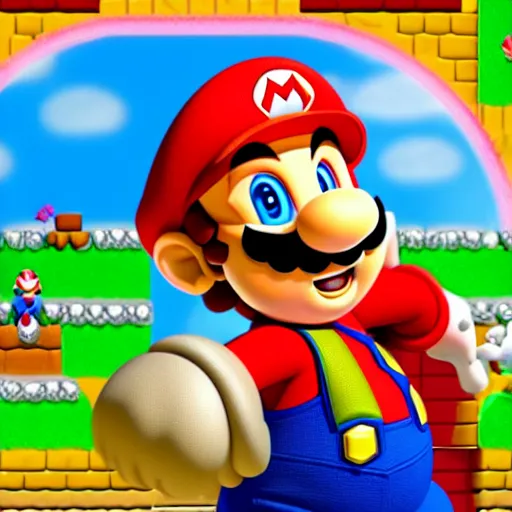 Image similar to Super Mario having a heart attack, 4K detail