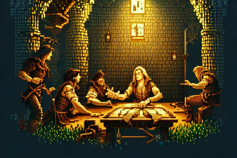 Image similar to the bard's tale, beautiful detailed pixelart by albertov, intricate details, beautiful, dithered gradients, volumetric lighting, cgsociety, artstation, smooth, sharp focus, 2 d illustration, amazing art by dan mumford, old school computer game graphics, pixel art