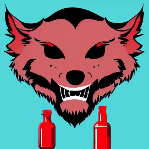 Image similar to wolfman with red liquid on his mouth, digital art, pastel, colorful, sticker, vector art