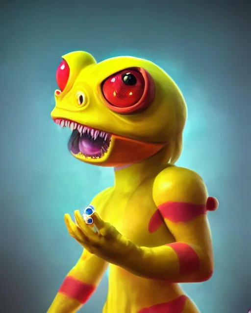 Prompt: an epic comic book style full body portrait painting of agumon bubble head, elegant, character design by Mark Ryden and Pixar and Hayao Miyazaki, unreal 5, DAZ, hyperrealistic, octane render, cosplay, RPG portrait, dynamic lighting, intricate detail, summer vibrancy, cinematic