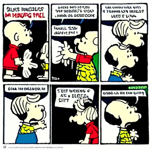 Prompt: a cartoon in the style of peanuts by charles schulz of joe biden pulling away the nuclear football before trump can kick it