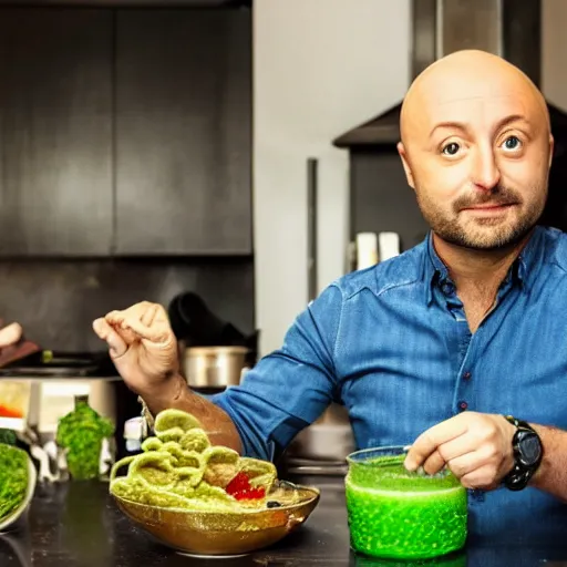 Prompt: joe bastianich eating green slime